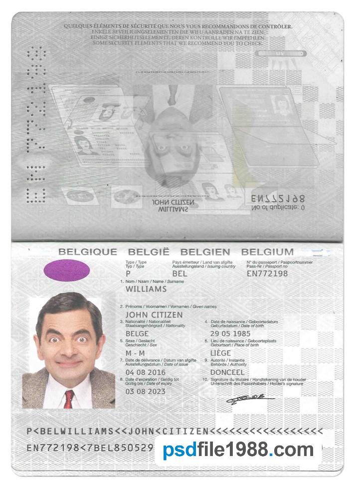 Belgium Passport PSD Template Version 2 (2017-Present)